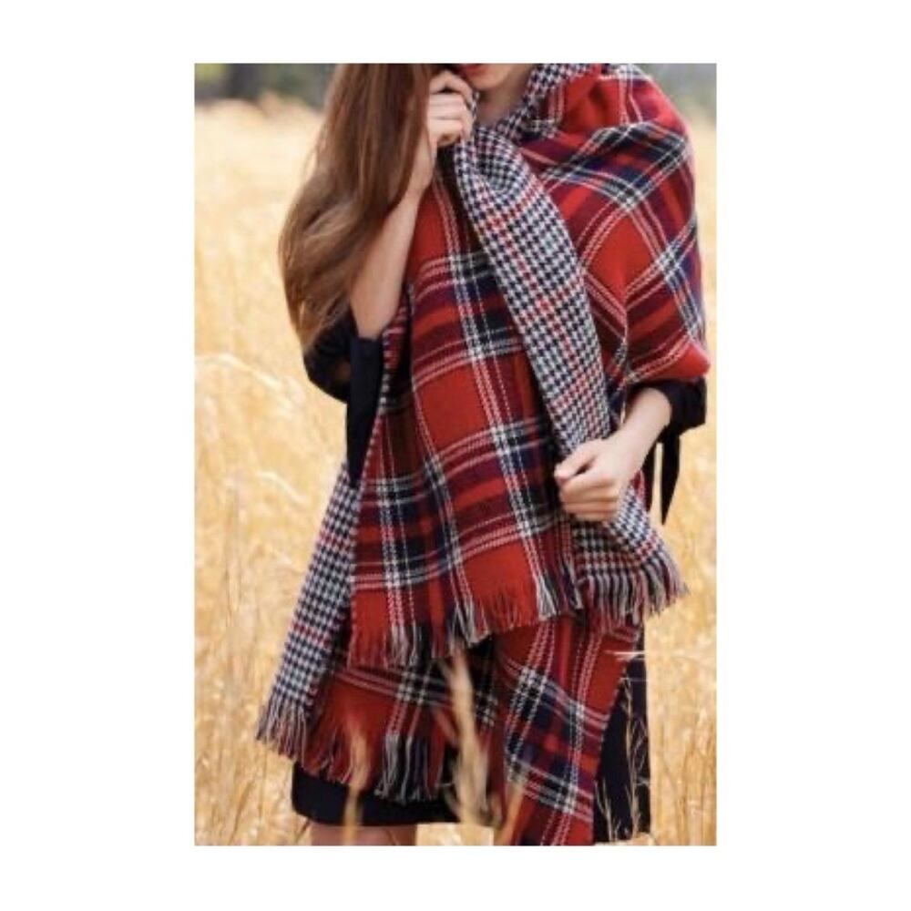 Mud Pie Reversible Plaid Houndstooth Blanket Scarf